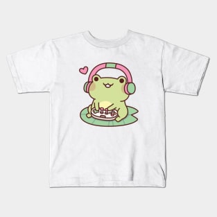 Cute Gamer Frog Loves Playing Video Games Kids T-Shirt